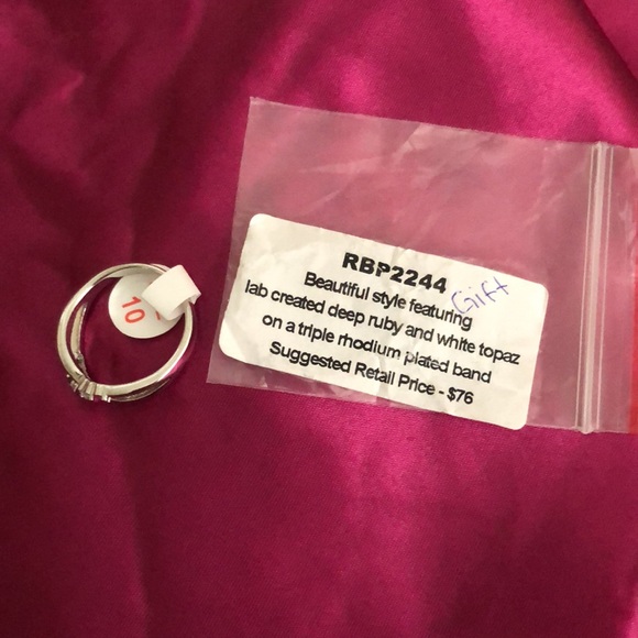 Lab created deep ruby and white topaz ring - Picture 3 of 3